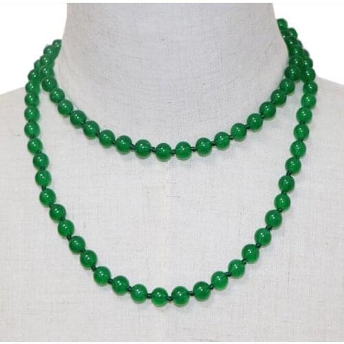 Charms Green Jades Crystal Long Chain Necklace Natural Stone Round Beads Women Jasper Necklaces 36"