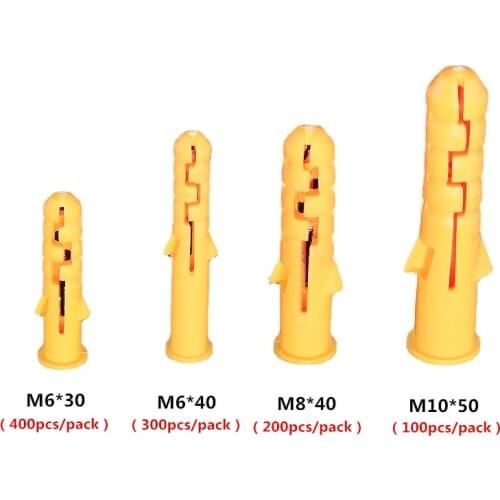 100-400pcs Plastic Expansion Pipe M6*30/M6*40/M8*40/M10*50mm Nylon Column Anchor Wall Plug Frame Fixings Expansion Screw Tube