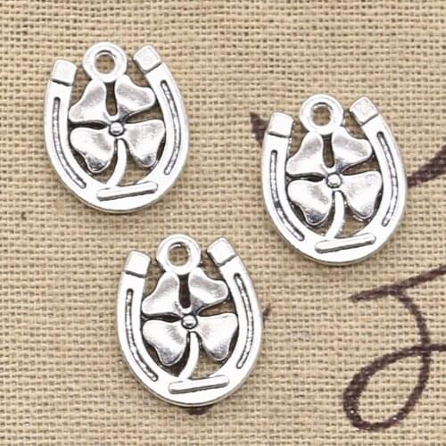 12pcs Charms Horseshoe Lucky Clover 18x15mm Antique Making Pendant fit,Vintage Tibetan Bronze Silver color,DIY Handmade Jewelry