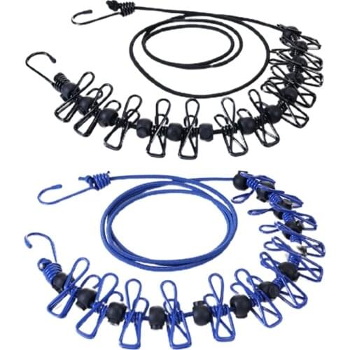 Portable Clothesline with 12 Clothespins Clip Windproof Clothes Rope Travel Stretchy Retractable Drying Line for Outdoor