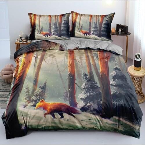 3D Fox Beddings Duvet Covers Set Gray Pillow Cottoms Sets Comforter Cases Full King Queen Double Size Custom Design Bedclothes