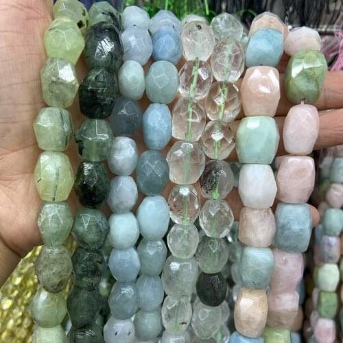 Natural Morgan Prehnite Aquamarine Stone Beads Faceted Barrel Column Loose DIY Beads For Jewelry Making Beads Women Necklace