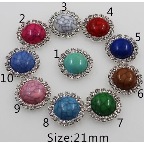 New 21MM Round turquoise stone rhinestone buttons children clothing button craft supplies DIY hair flower center scrapbooking