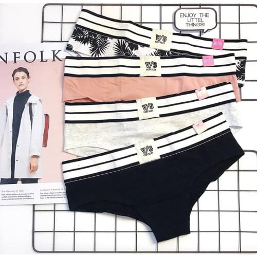 Pink stripes black gray letters cotton sexy low waist sexy sports ladies briefs women thongs and g strings 0236