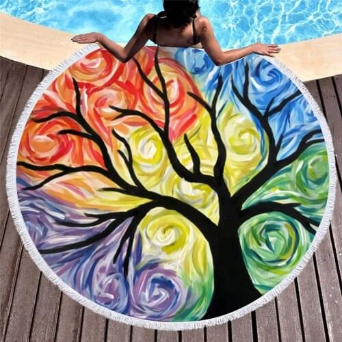 Cartoon Leaves 150cm Round Beach Towel Picnic Blanket Portable Outdoor Sport Kids Gift Yoga Mat T619