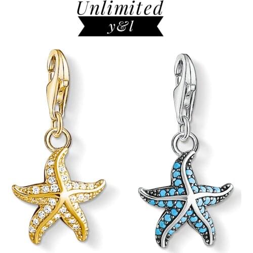 Silver/Gold Starfish Charms for Jewelry Making 925 Sterling Silver Blue White CZ Pendant DIY Jewelry Fit Bracelet Necklace Women