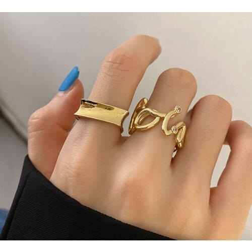925 Sterling Silver Wave Letter Rings for Women Men Geometric French Adjustable Ring Party Jewelry