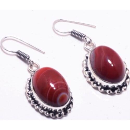 Genuine Botswana Agate Silver Overlay on Copper Earrings, Hand made Women Jewelry Gift, E5523
