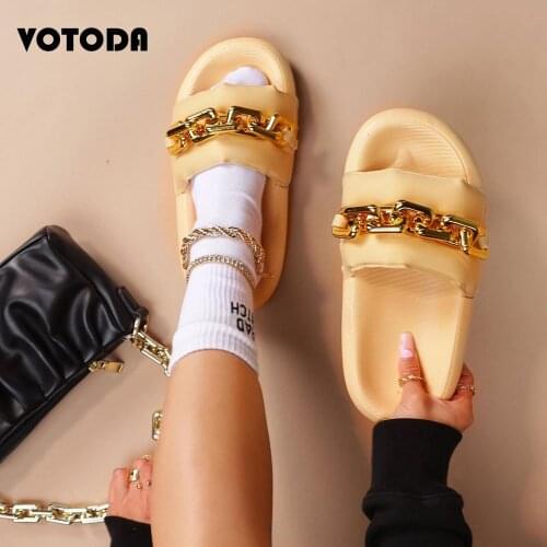 Summer Women Metal Chain Slippers Flat Open Toe Flip Flops Female Platform Shoes Couple Beach Slides Men Fashion Outdoor Sandals