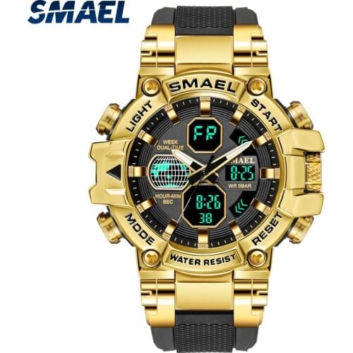 SMAEL Men’s Sport Watches 2021 Luxury Original Brand Dual Time Zone Waterproof Alarm Electronic Wristwatch Clock Male 8027
