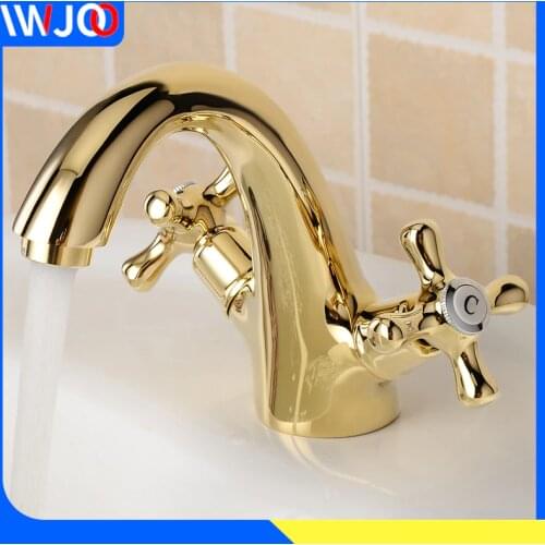 Bathroom Faucet Gold Brass Modern Basin Faucet Mixer Double Handle Sink Faucet Deck Mounted Single Hole Hot and Cold Water Tap