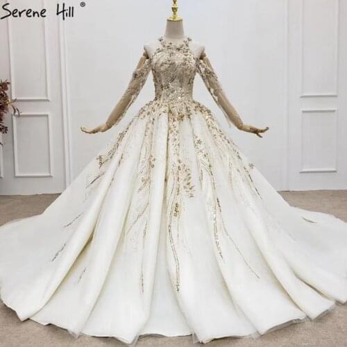 Ivory Off Shoulder Long Sleeve Wedding Dresses 2020 Luxury Sparkle Beaidng Sequins Bridal Gowns HX0155 Custom Made