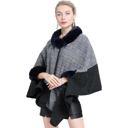 Swonco Wool Coat Women Winter Cloal with Fur Collar 2020 Winter New Warm Cape for Women Poncho Coat Woolen Poncho