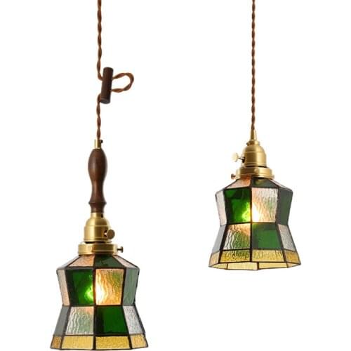 Japanese brass stained glass pendant lights bedroom dining room balcony bedside retro lamps bathroom hanging lights fixtures