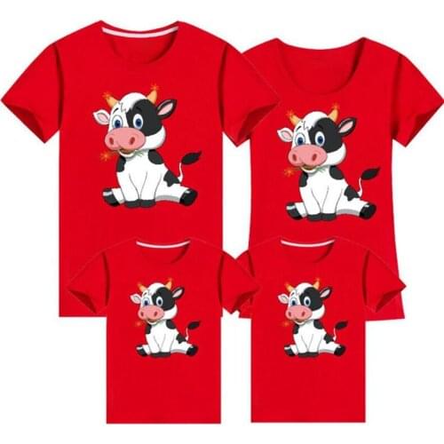 Womens Fashion Casual Year of the Ox Short Festive Parent-Child T-Shirt Tops