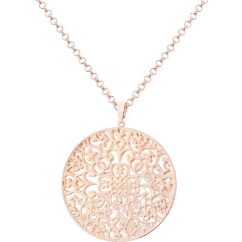Vintage Big Round Hollow Pendant Necklace Flower Sweater Long Chains Rose Gold Crystal Inside Collier Jewelry For Women Gift New