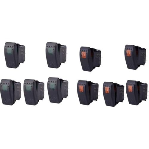 10Pcs Car Truck Boat 12V 20A / 10A 24V 3Pin Green & Orange Light SPST Switch
