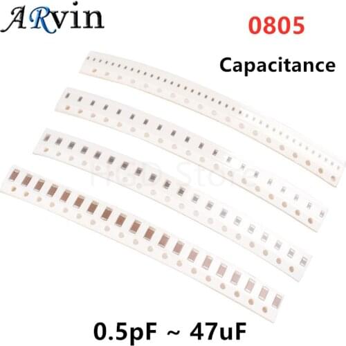 100Pcs 0805 SMD Chip Multilayer Ceramic Capacitor 0.5pF - 47uF 10pF 22pF 100pF 1nF 10nF 100nF 0.1uF 1uF 2.2uF 4.7uF 10uF 22uF