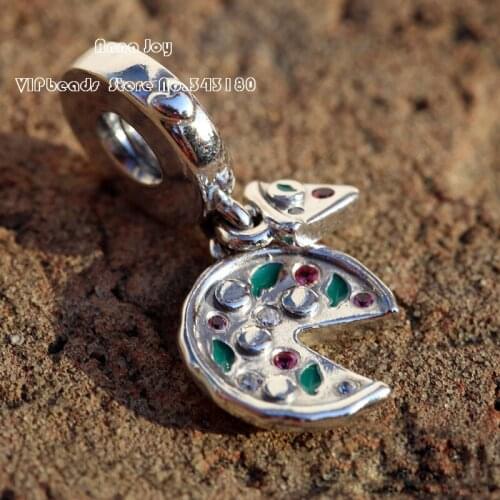 2018 Fall 925 silver Passion for Pizza Dangle With Enamel & CZ Charm Fit European Woman Jewelry DIY Bracelets Necklaces