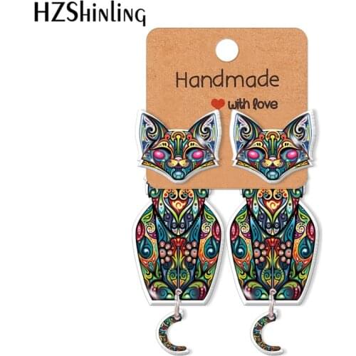 2021 printing flower Color cat Animal Acrylic Stud Earrings Pattern Resin Epoxy Ear Jewelry