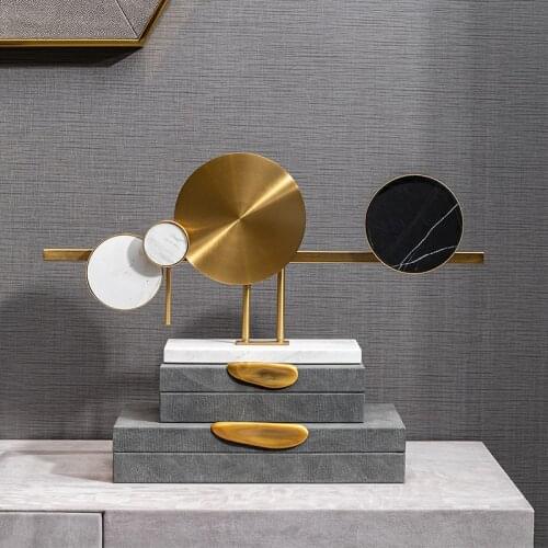 57cm Luxtry Plating Brushed Metal Abstract Round White Black Marble Statue Home Decor Crafts Objects Office Figurines Gifts