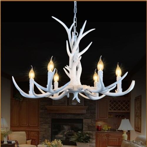 6/8/10 Heads American Retro Pendant Lamp Europe Country Fixture Resin Deer Horn Antler Chandeliers Decoration, E14 110-220V