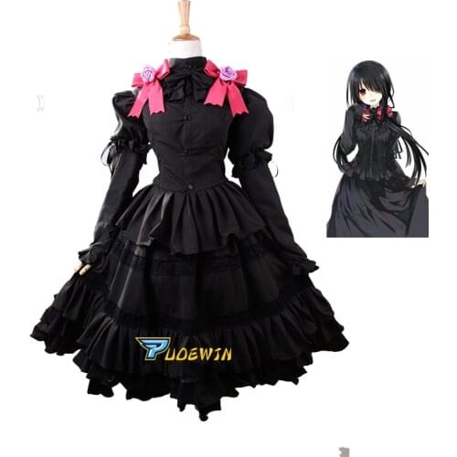 Date A Live Tokisaki Kurumi Black Lolita Dress Date Outfit Unisex Cosplay Costume