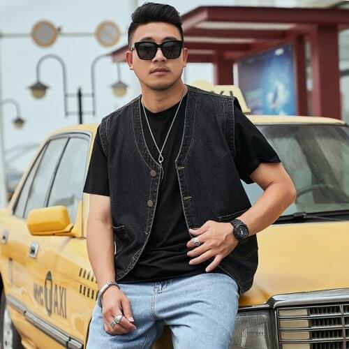 Fashion Loose Male Sleeveless Jeans Jacket Plus Size 6Xl 7Xl 8Xl Summer New Single-Breasted Mens Washed Gray Denim Vest Coat
