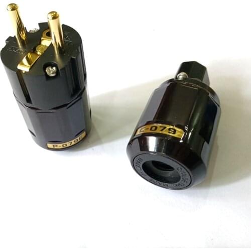 HiFi audio pair Gold Plated C-079 IEC connector + P-079E Schuko Eu power plug adapter For AC Power cord Audio Connector