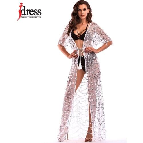 IDress Free Shipping 2017 Women Clothing Sexy Open Stitch Long Dress Sequin Tassel Party Club Wear Sheer Maxi Floor Length Dress