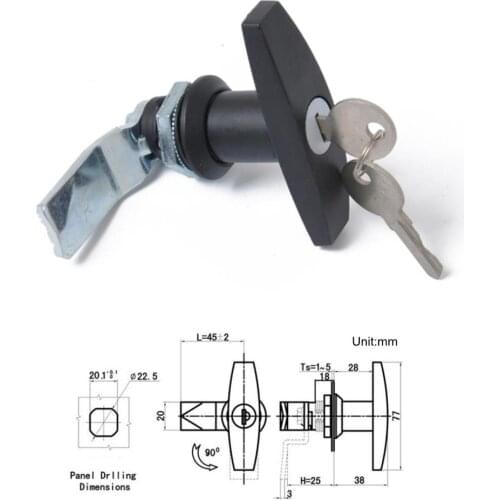 Keyed Garage Door Lock T-Handle Assembly for Trailer Caravan RV Toolbox - Black