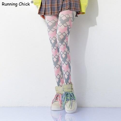 Color Geometry Rhombus Plaid Printed Women Pantyhose Dropship And Bulk