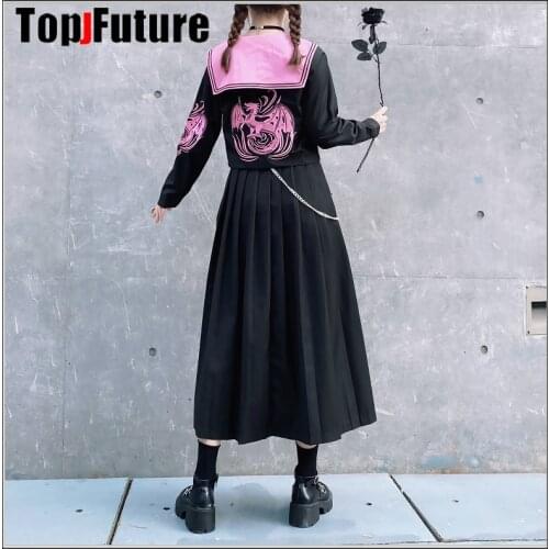 Dragon hunting embroidery dragon black two bad girl uniform college JK sailor summer suit PINK SAILOR SUIT