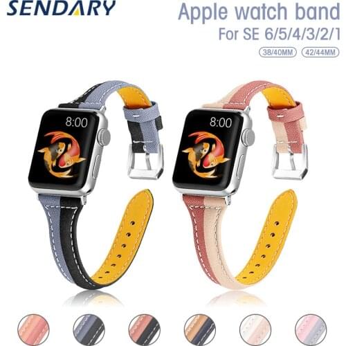 Leather Watch Band for Apple Watch SE 6/5/4 40MM 44MM Slim Bracelet Loop Strap for iWatch Series 3/2/1 38MM 40MM Wrist Watchband