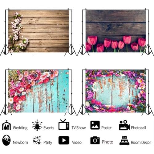 Beautiful Retro Wood Flower Background Photo Girls Birthday Party Decorated Photography Studio 3D Digital Shoot Backdrop Cloth