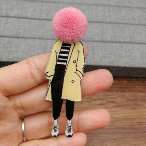 Cool Brooch Pins for Woman Brooches Pin Girls Cartoon Models Acrylic Badges Pompom Clothing Jewelry Accessories Birthday Gifts