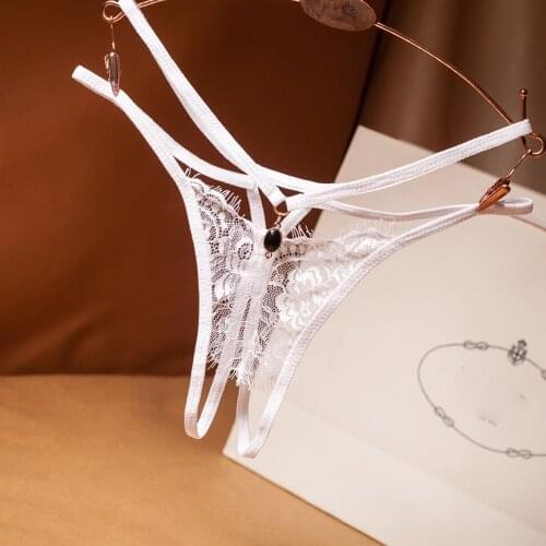 Lace Sexy Eyelash Lace Panties Crystal Pendant Decor Cross-strap Ultra-thin Hollow Women Underwear Exotic Open G-String Briefs