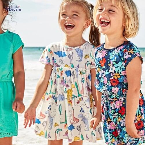 Little Maven 2021 New Summer Baby Girls Clothes Brand Dress Toddler Cotton Animal Print Short Sleeve Dresses for Kids 2-7 Years