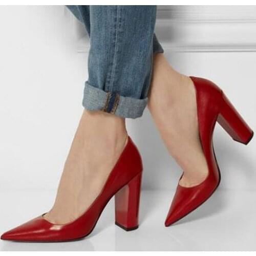 Minan Ser Red 11Cm HeelPointed Toe Elegant Chunky Heels shoes