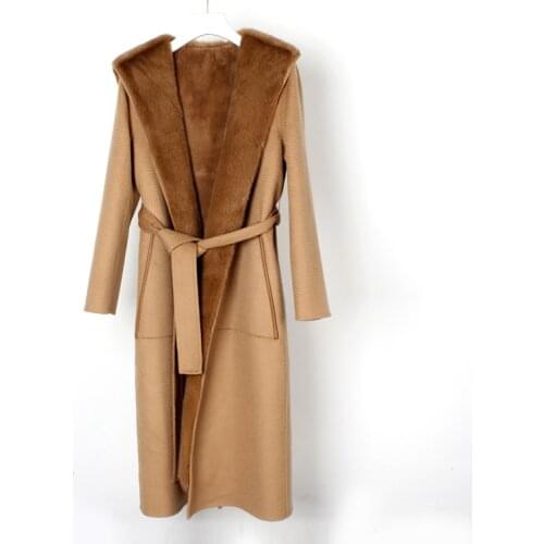 New Winter Products Real Fur Coat Woolen Coat Mink Fur Collar Rex Rabbit Fur Liner Detachable Two-piece Suit Cashmere Coat