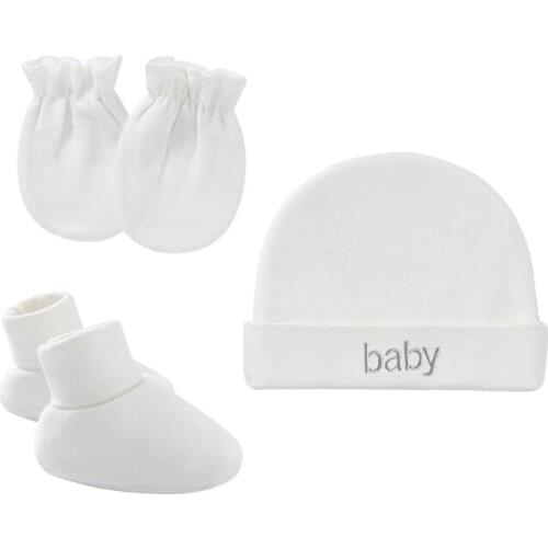 Newborn Hat+Gloves+Socks Set For Baby Boy Girl Cap Solid Color Cotton Toddler Fall Casual Photography Props Soft Infant Nightcap