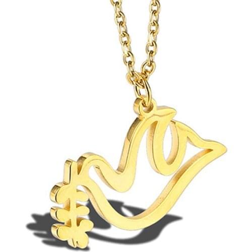 RIR Gold Peace Necklace Stainless Steel Animal Dove Of Peace flying Birds Pendant Necklace Women Necklaces Pendants Bird