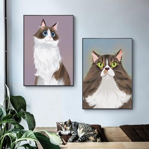 Nordic Cartoon Glasses Cat Puppy Cute Pet Canvas Posters and Prints for Childrens Room Decoration Painting Wall Pictures Quadro