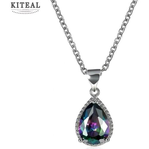 Floating charms white gold color necklace waterdrop colorful Zricon pendant necklace tenis masculino bijoux femme