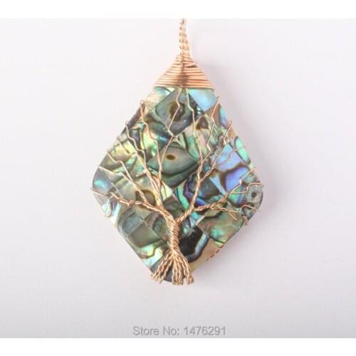 44x33MM NEW Steel Wire Winding Natural Abalone Shell Rhombus Pendant 1 PCS