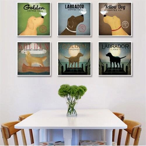 Drop Shipping Vintage Poster Airedale Pugs Beagle Yellow Dog Canvas Painting Hanging Wall Art Kids Room Decor Animals Wall Print