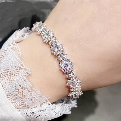 Luxury Crystal Sun Flower Bracelets For Women Jewelry Bright Stone Hand Bijou Charm 925 Sterling Silver Bracelet Female Bangles