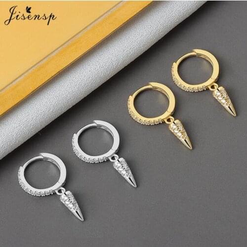 Jisensp New Fashion Cute Triangle Earrings Delicate Crystal Cone Hoop Earrings for Women Korean Wedding Jewelry Birthday Gift