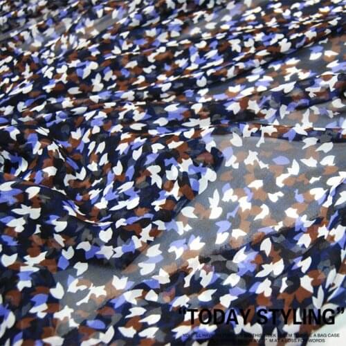 LEO&LIN Large Wide Purple White Black Brown Small Flower Silk Georgette Chiffon Clothing Fabric DIY Sewing