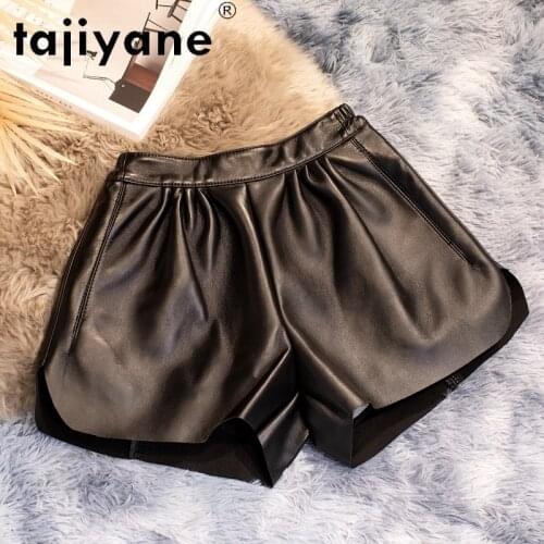 Womens Real Shorts Sheepskin High Waist Trousers Woman Cloth Genuine Leather Shorts Female Clothing Ropa Mujer TN2338